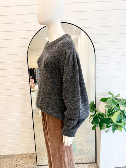 Elk Charcoal Fuzzy Wool Blend Knit Jumper - Size 8