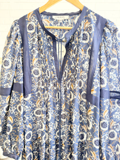 Caravan + Co Silk-Cotton Floral Pintuck Dress - Size 14