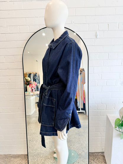 Marle Belted Denim Jacket in Dark Indigo - Size 12