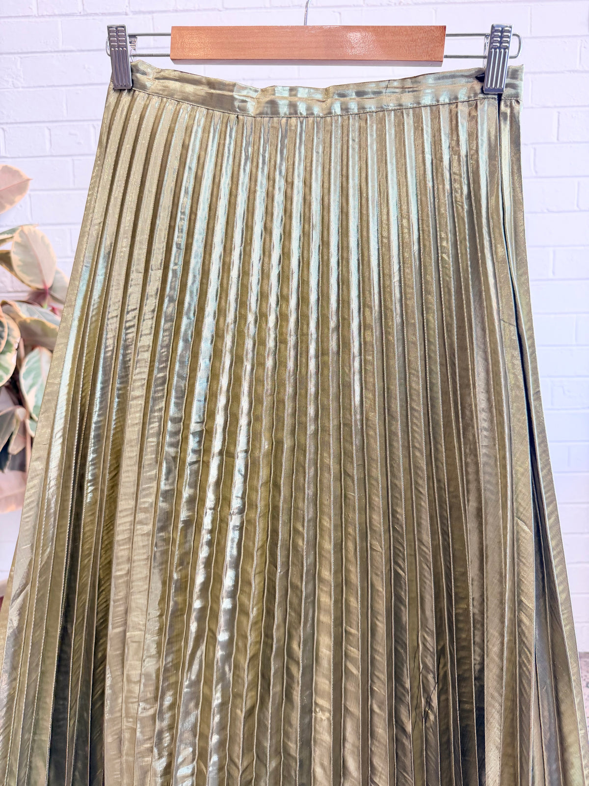 Gorman Gold Rush Pleat Skirt - Metallic Olive/Gold - Size 10