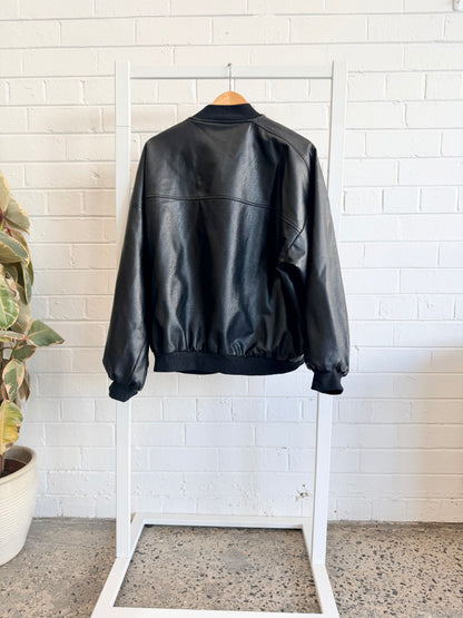 Raef Black Faux Leather Bomber Jacket - Size L (10 - 12)