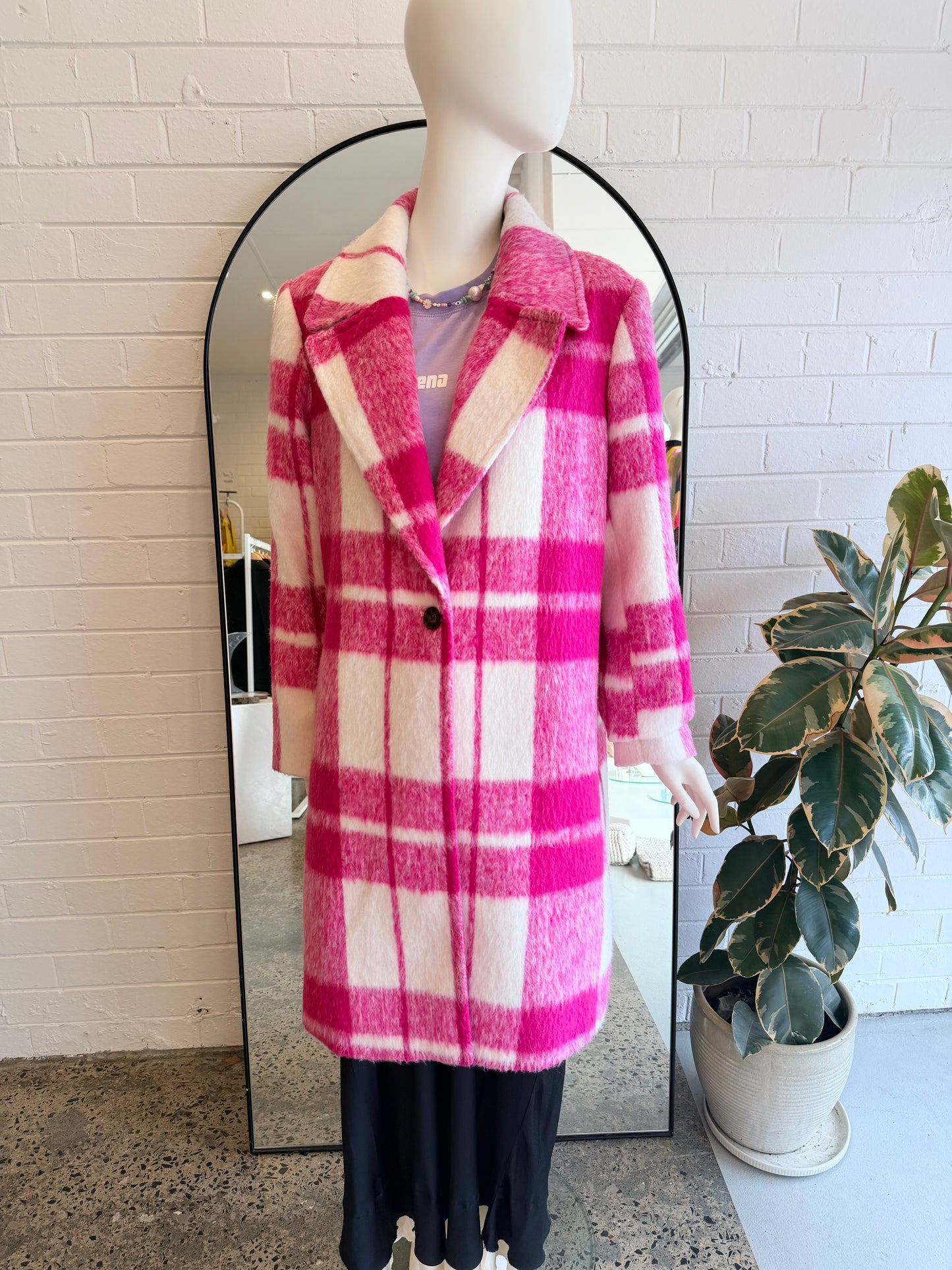 Basque Pink Check Coat - Size 16