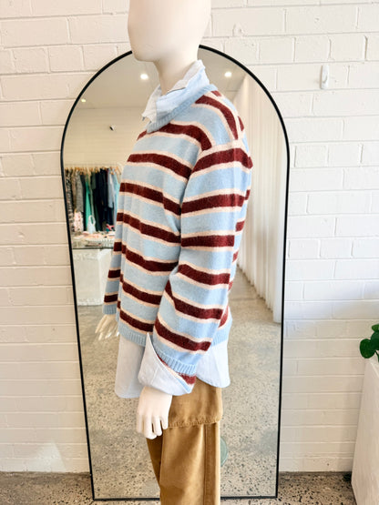 Ceres Life 'Bonnie Lofty' Knit Jumper in Blue Stripe - Size M