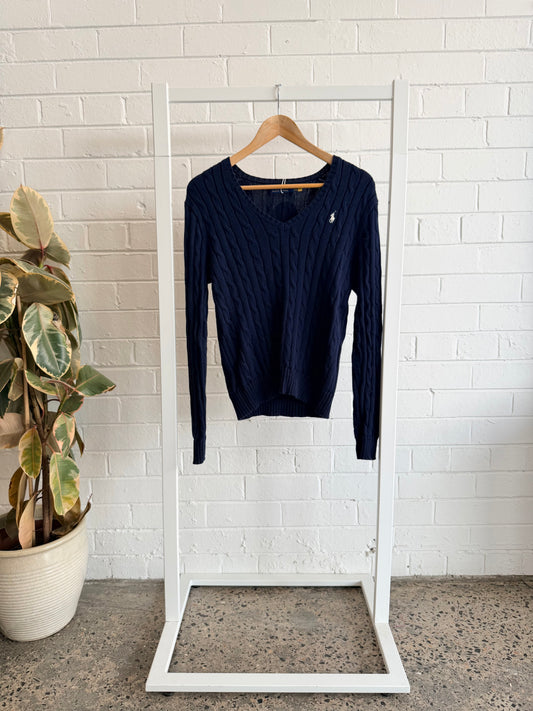 Polo Ralph Lauren Navy Cable Knit Jumper - Size M (10)
