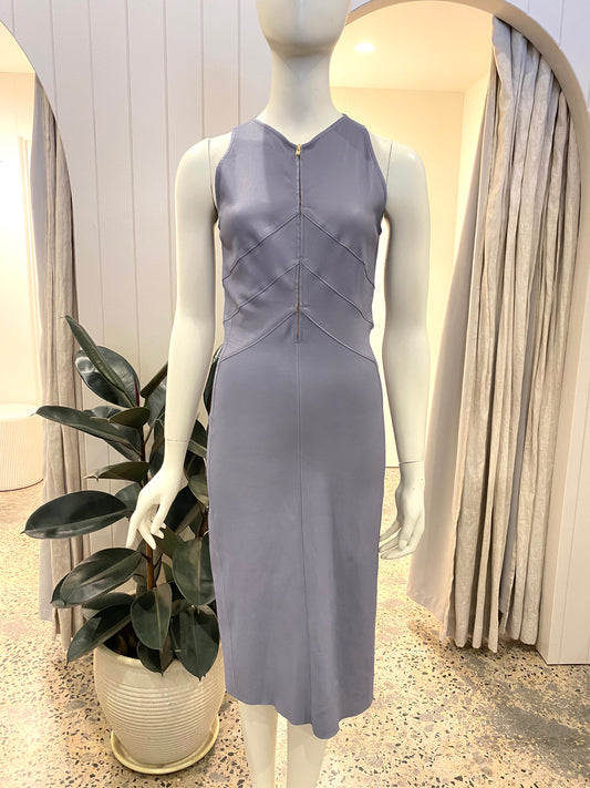 Scanlan Theodore Leather Midi Dress in Columbia Blue - Size 8
