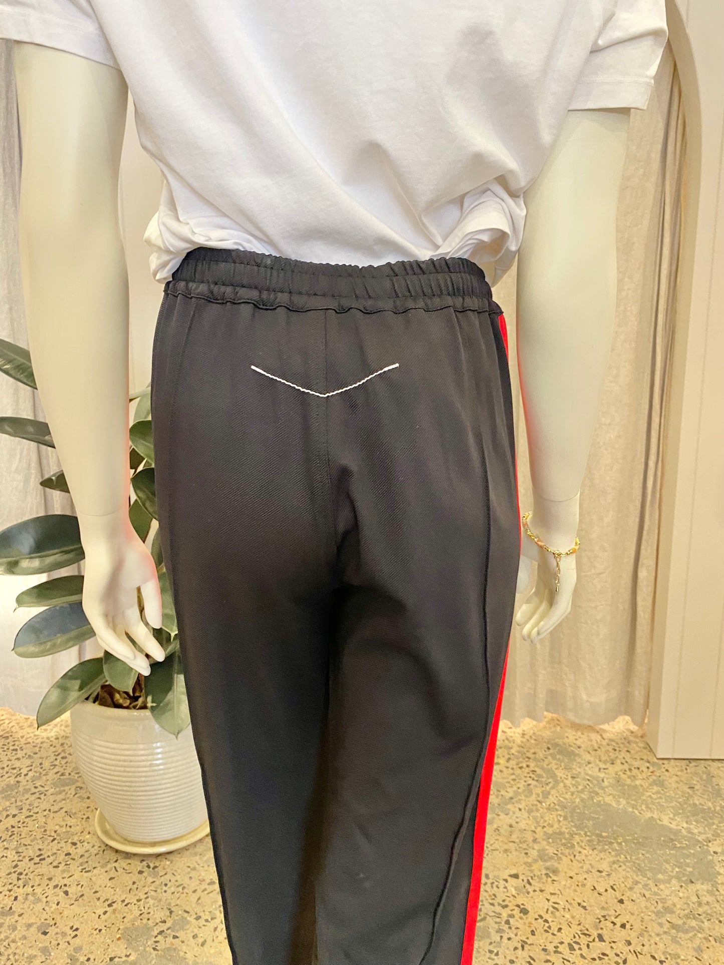 BASSIKE Twill Stripe Detail Pant in Black/Red - Size 1 (8/10)