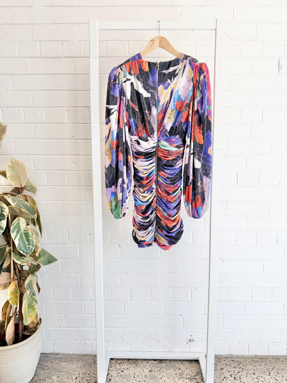 Rebecca Vallance Belladonna Long Sleeve Mini Dress — Floral Print - Size 8
