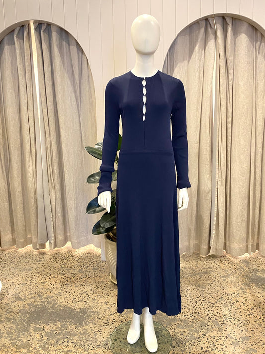 Elka Collective Ribbed Knit Maxi Dress in Navy - Size 10