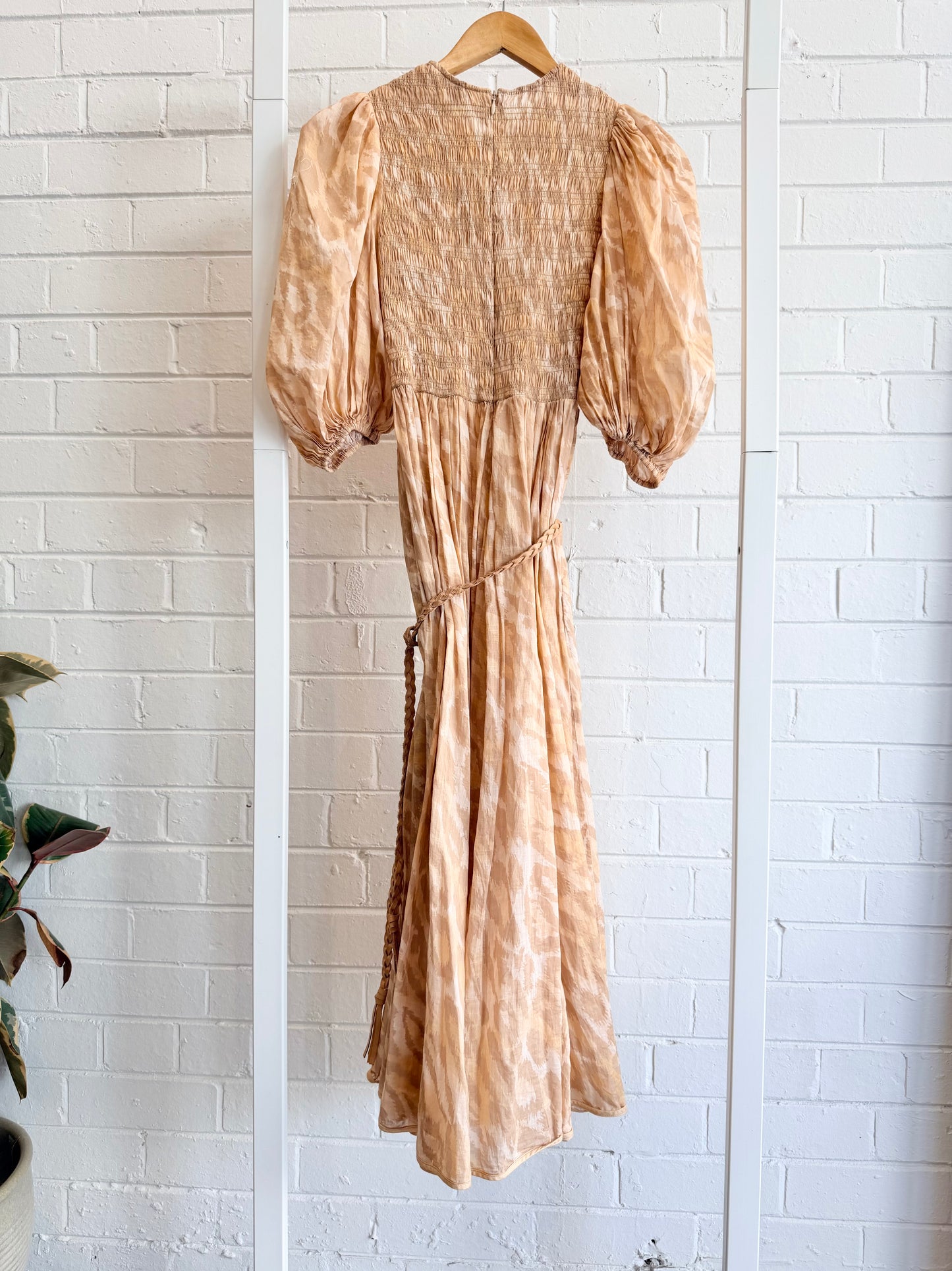 Zimmermann 'Concert' Shirred Bodice Midi Dress in Pale Leopard - Size 1 (10)