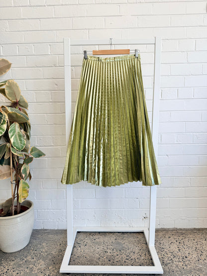Gorman Gold Rush Pleat Skirt - Metallic Olive/Gold - Size 10