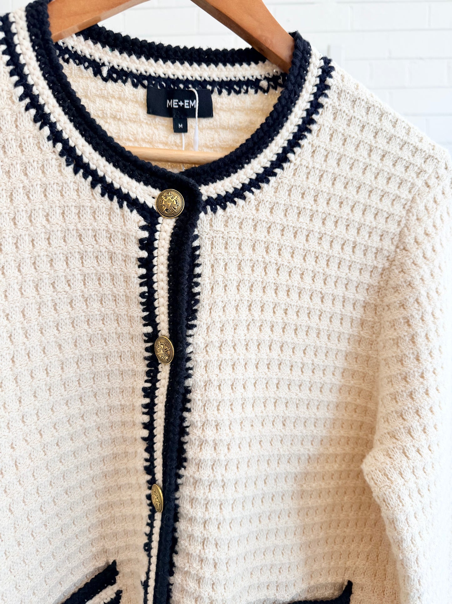 Me and Em Cream Cotton Boucle Crochet Cardigan - Size M (8 - 10)