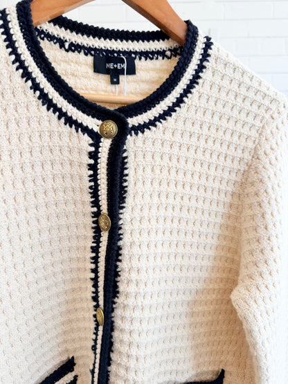 Me and Em Cream Cotton Boucle Crochet Cardigan - Size M (8 - 10)