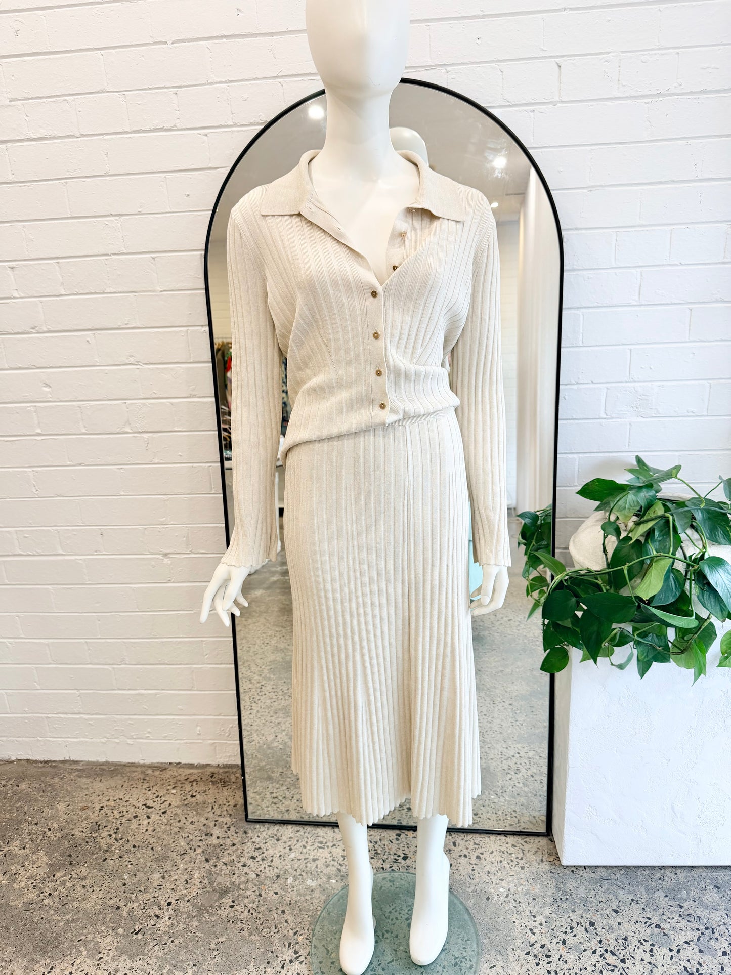 David Lawrence Beige Eula Sparkle Knit Skirt - Size M (10 - 12)