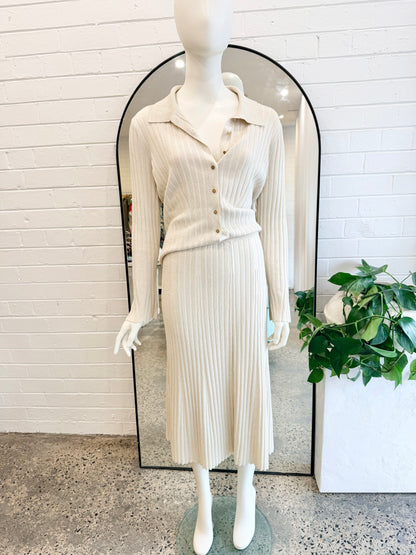 David Lawrence Beige Eula Sparkle Knit Skirt - Size M (10 - 12)