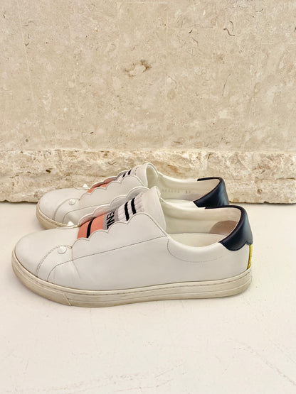 Fendi W Scallop Sneakers White, Navy and Pink - Size 37