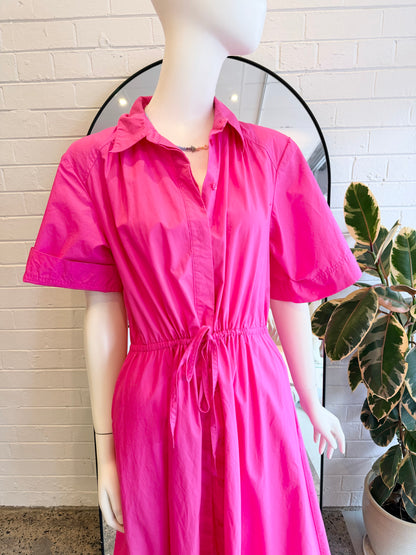 Country Road Hot Pink Cotton Midi Dress - Size 12