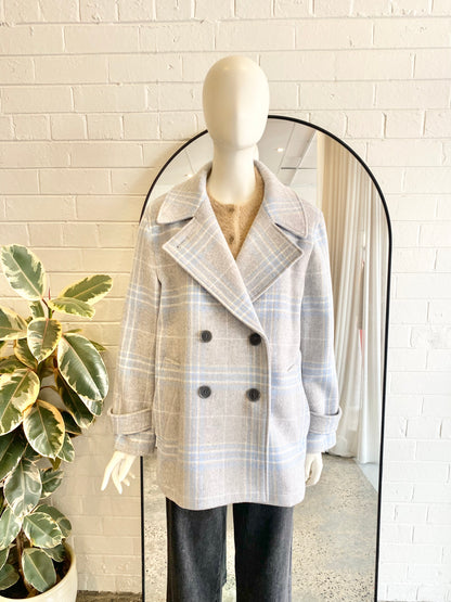 Country Road Grey Check Pea Coat - Size 14