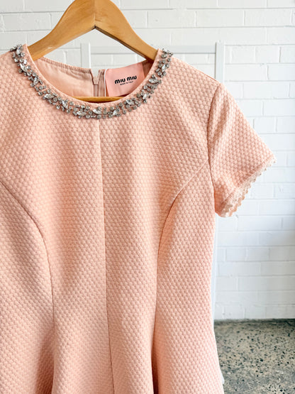 Miu Miu Woven Crystal Embelished Mini Dress in Pink - Size 38 (au10)