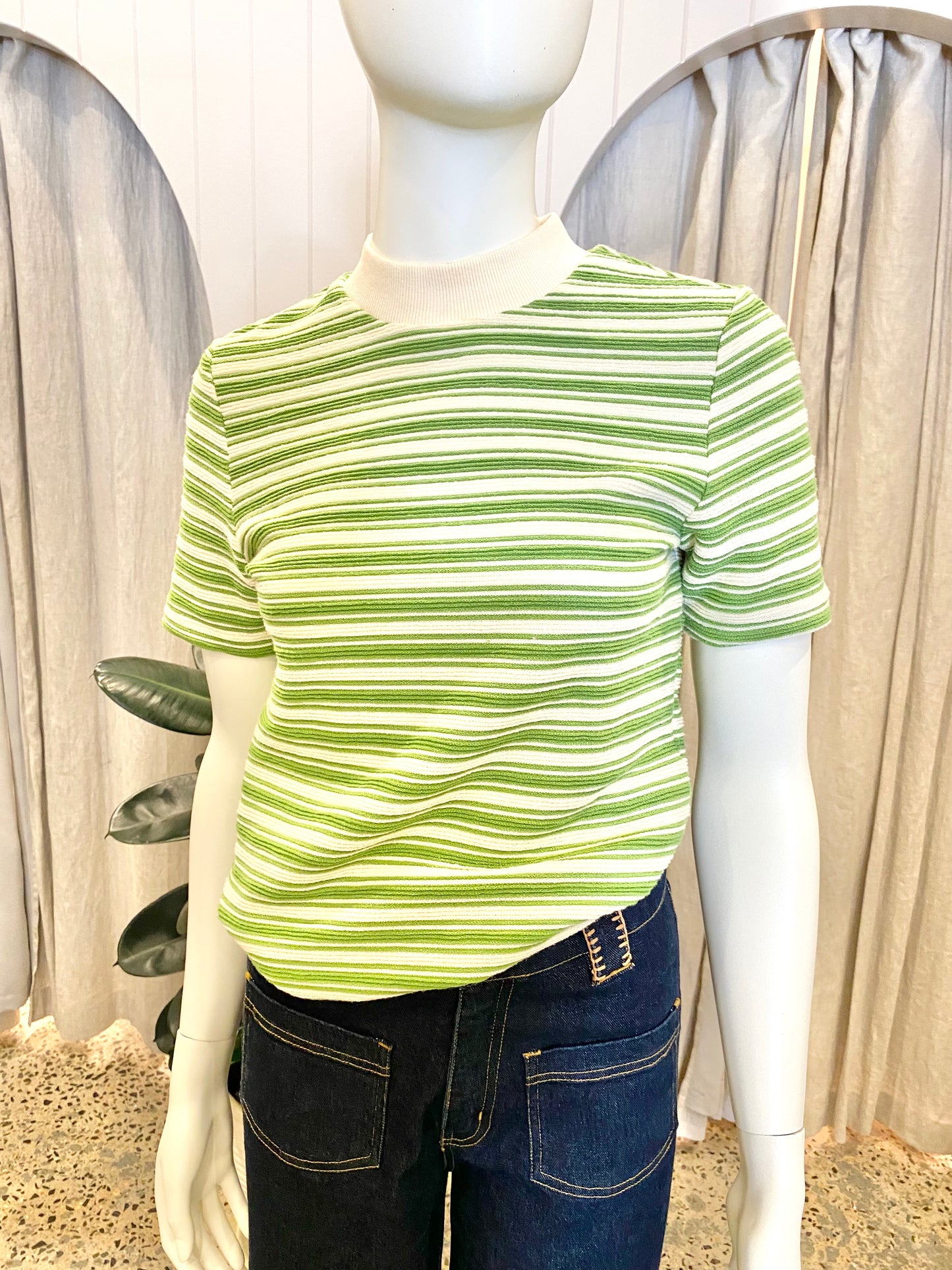 Blanca Cream and Green Stripe Demi Top - Size M/L (10/12)
