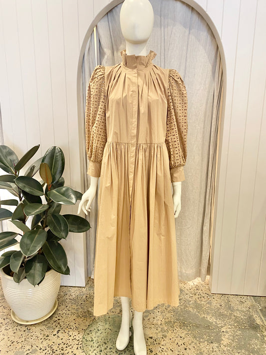 Husk Camel Midi Dress - Size 8