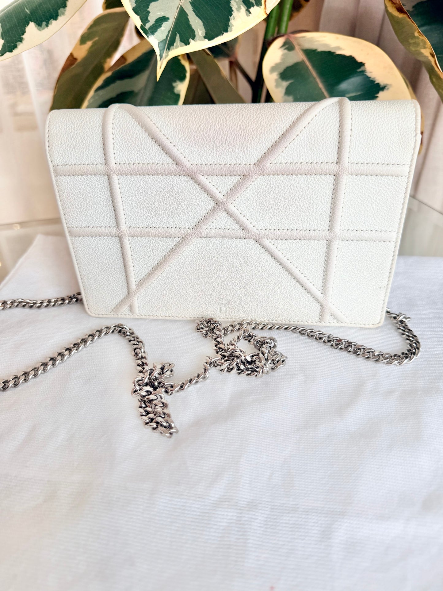 Christian Dior Ivory Diorama Wallet on Chain