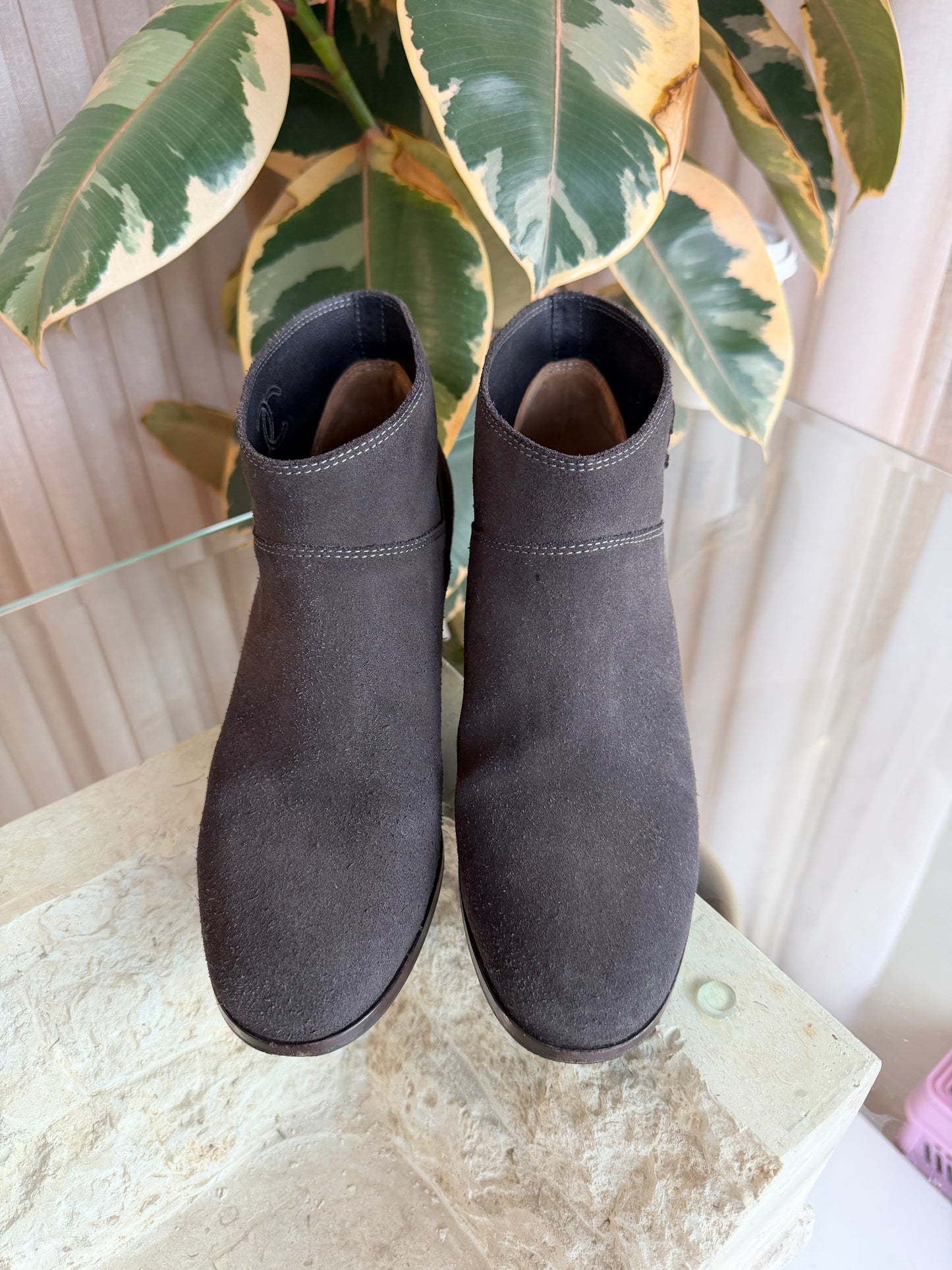 Chanel Dark Grey Suede Short Boots - Size 37