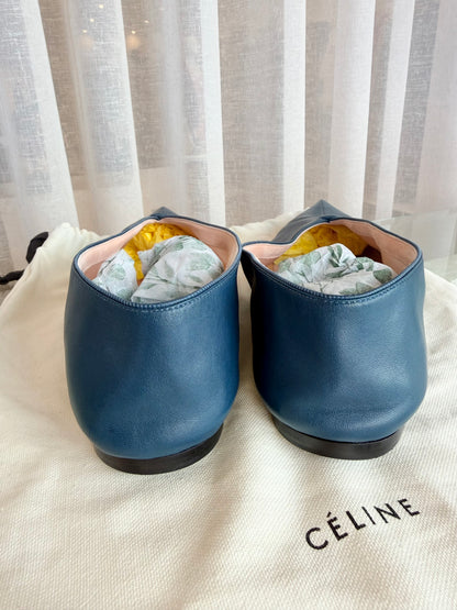 Celine Petrol Blue Babouche Pointed Ballerina Flats - Size 40