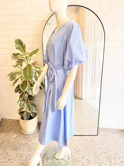 365 Days Blue Cotton Puff Sleeve Midi Dress - Size L