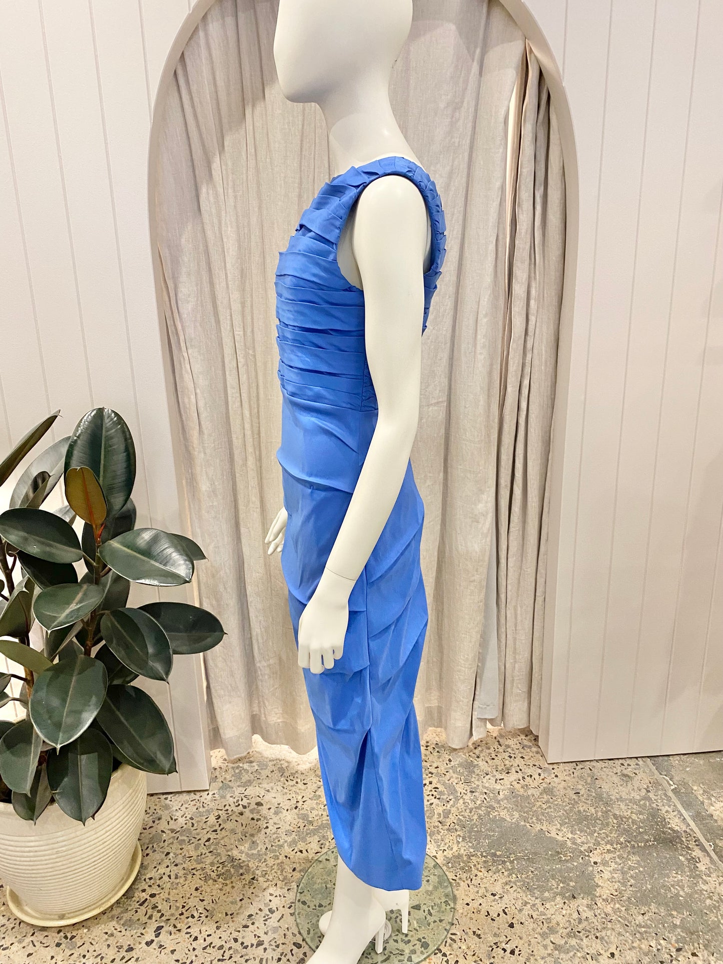Rachel Gilbert Adela Ruched Blue Dress - Size 2 (10)