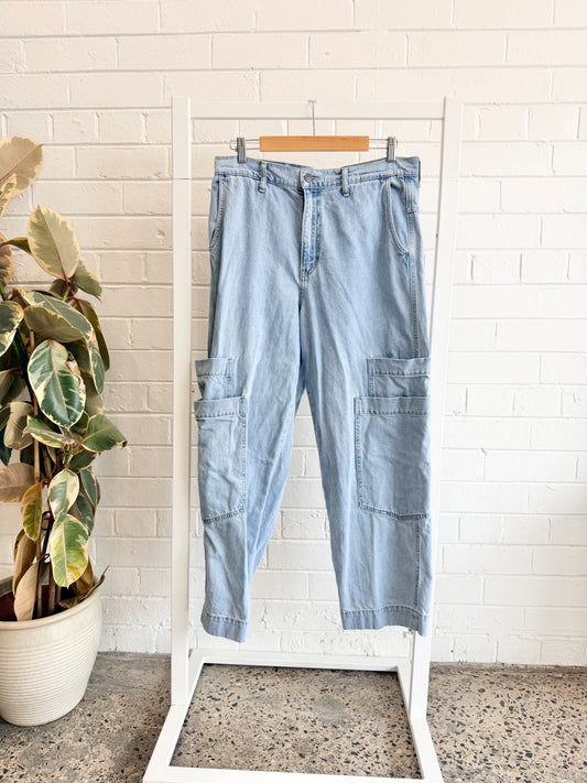 Bassike Denim Cargo Pocket Jeans in Light Blue - Size 31 (14)