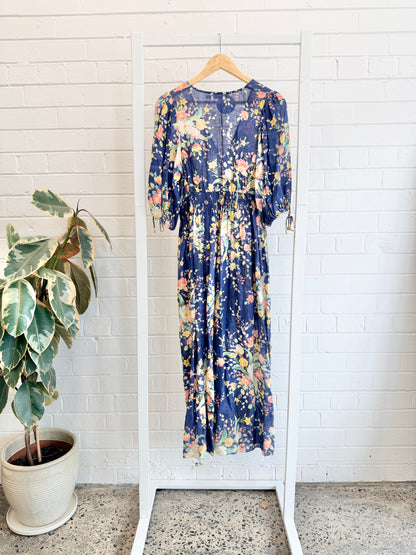 Zimmermann Blue Zinnia Floral Linen Midi Dress - Size 2 (10)