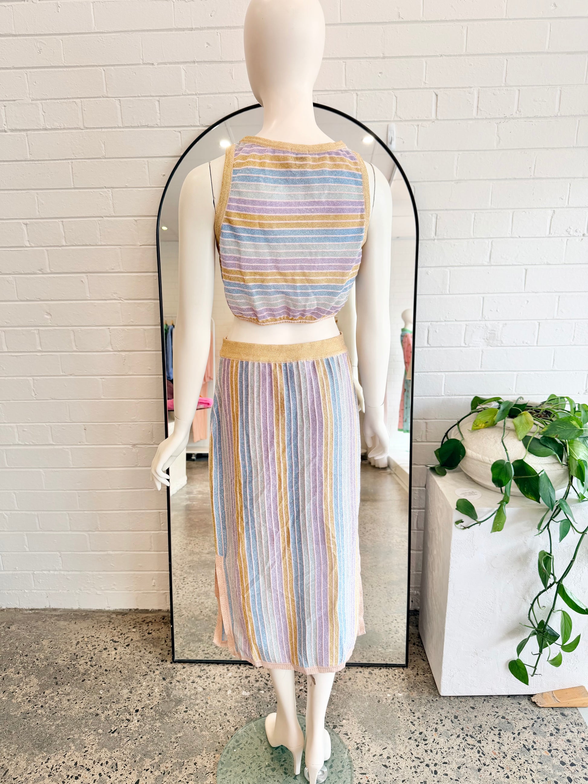 Suboo Elise Stripe Metallic Skirt and Top Set