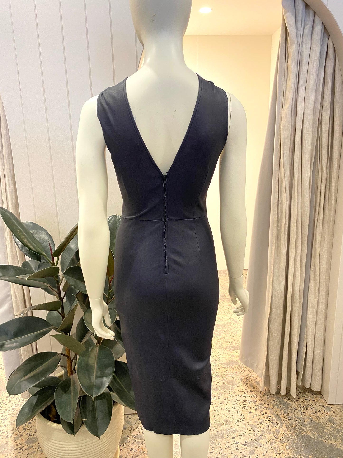 Scanlan Theodore Leather Midi Dress in Navy - Size 8