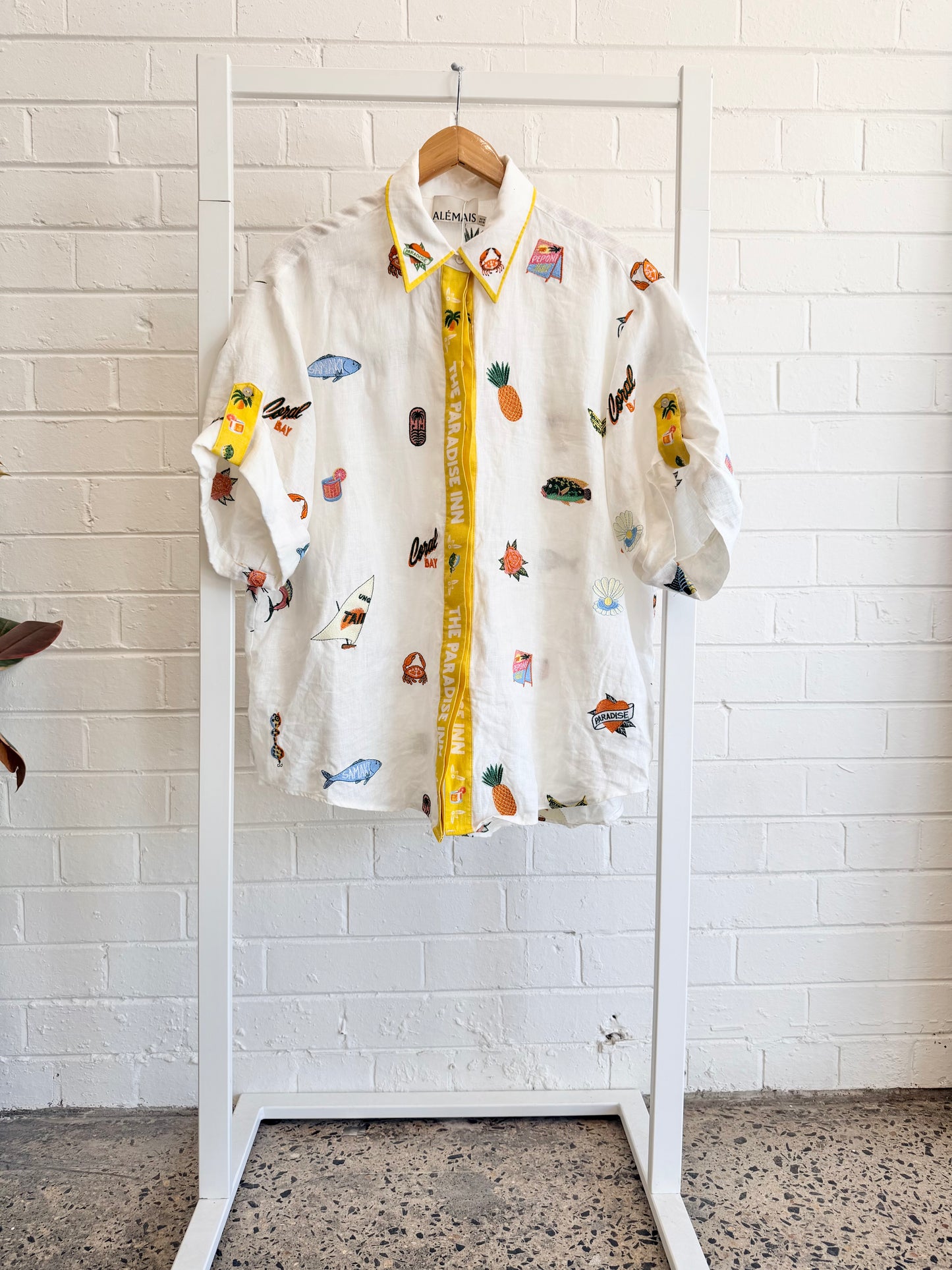 Alemais White Marlin Embroidered Shirt and Skirt Set - Size 14