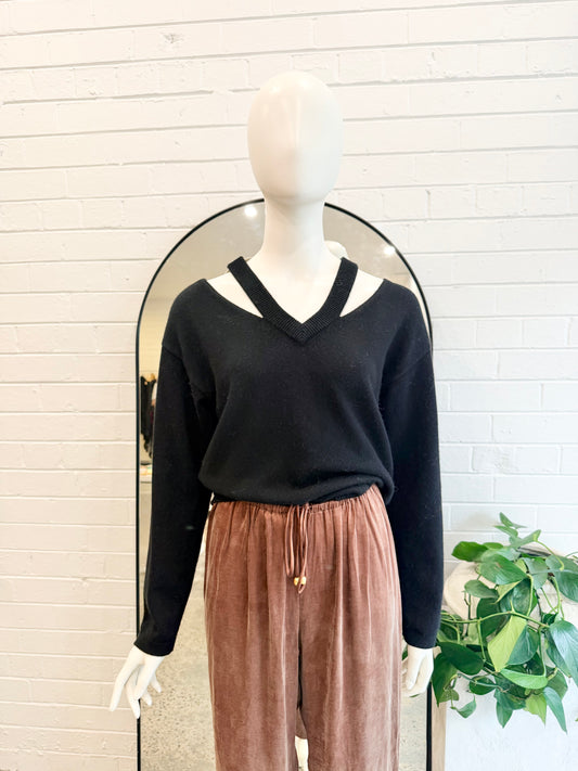 Country Road Black Cut Out Rib Knit - Size XXS