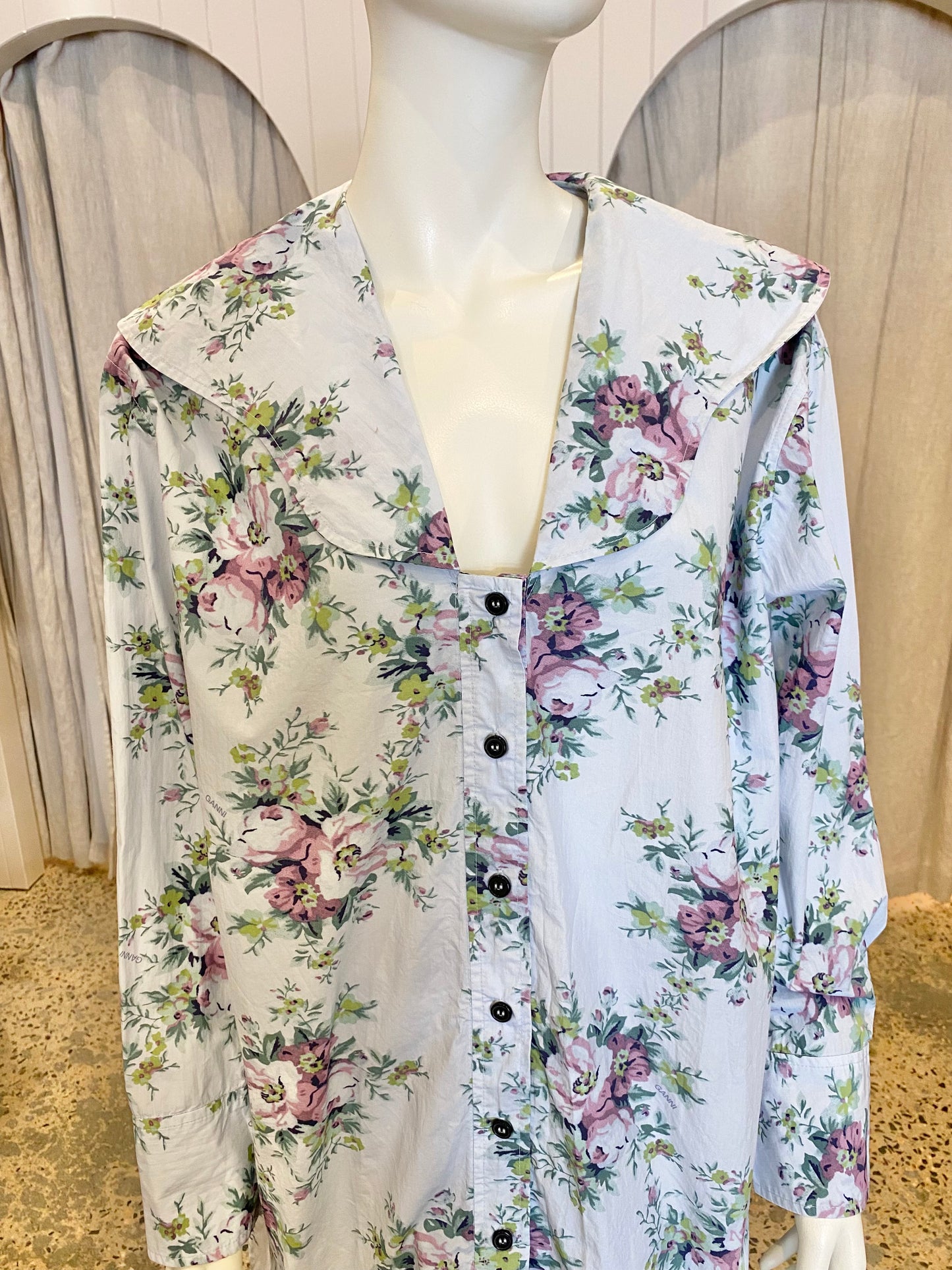 Ganni Floral Cotton Poplin Blouse - Size 12/14