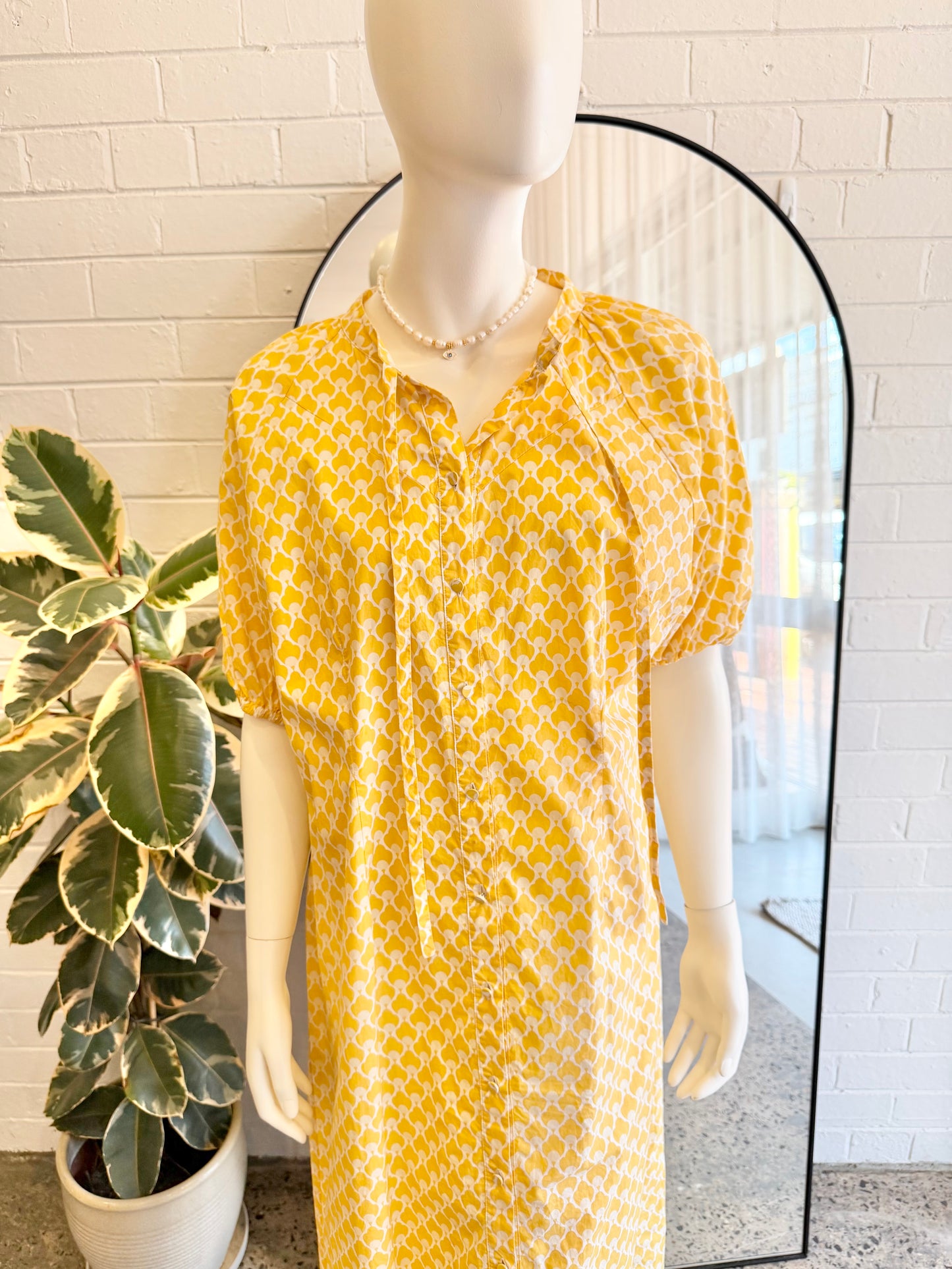 Morrison Yellow and White Shirt Midi Dress - Size 4 (12)