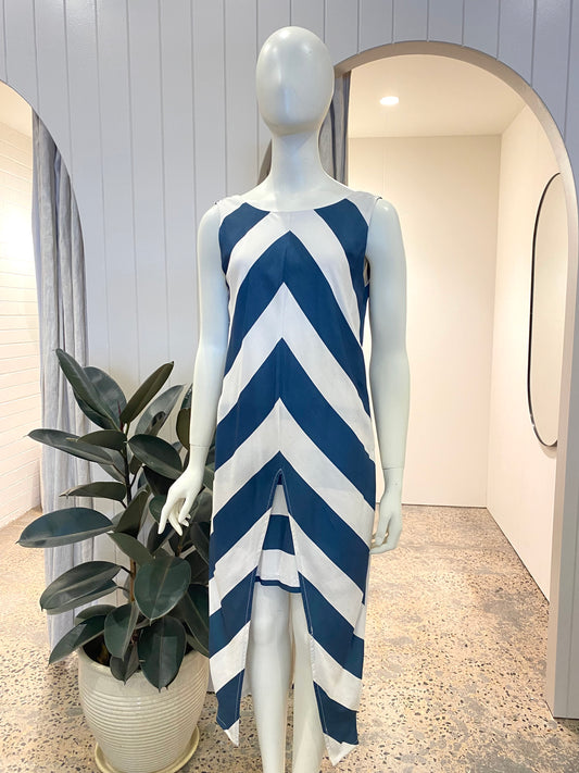 Sass & Bide Blue and White Stripe Midi Dress - Size 10