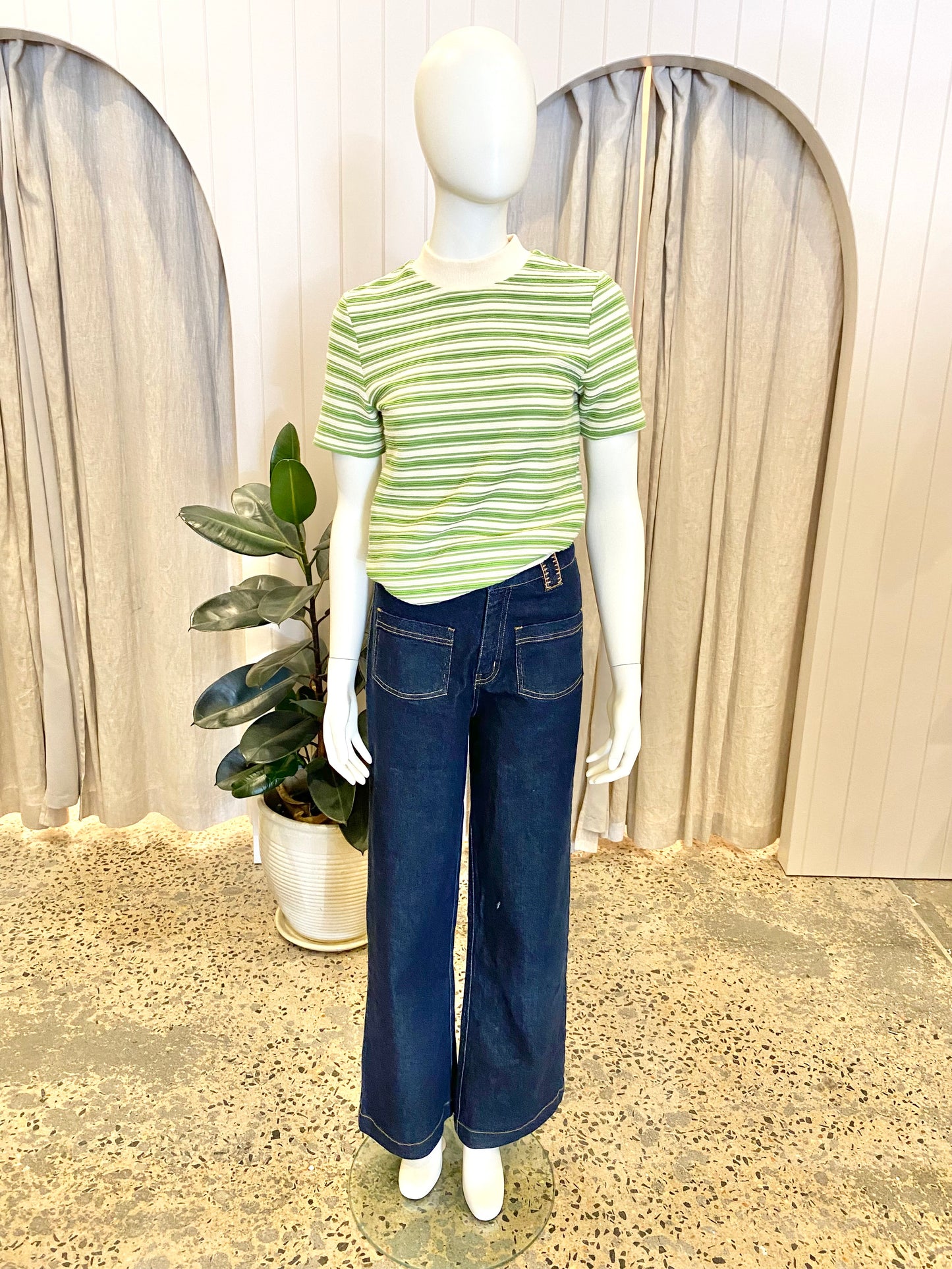 Blanca Cream and Green Stripe Demi Top - Size M/L (10/12)