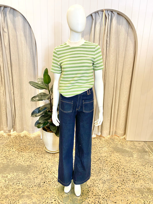 Blanca Cream and Green Stripe Demi Top - Size M/L (10/12)