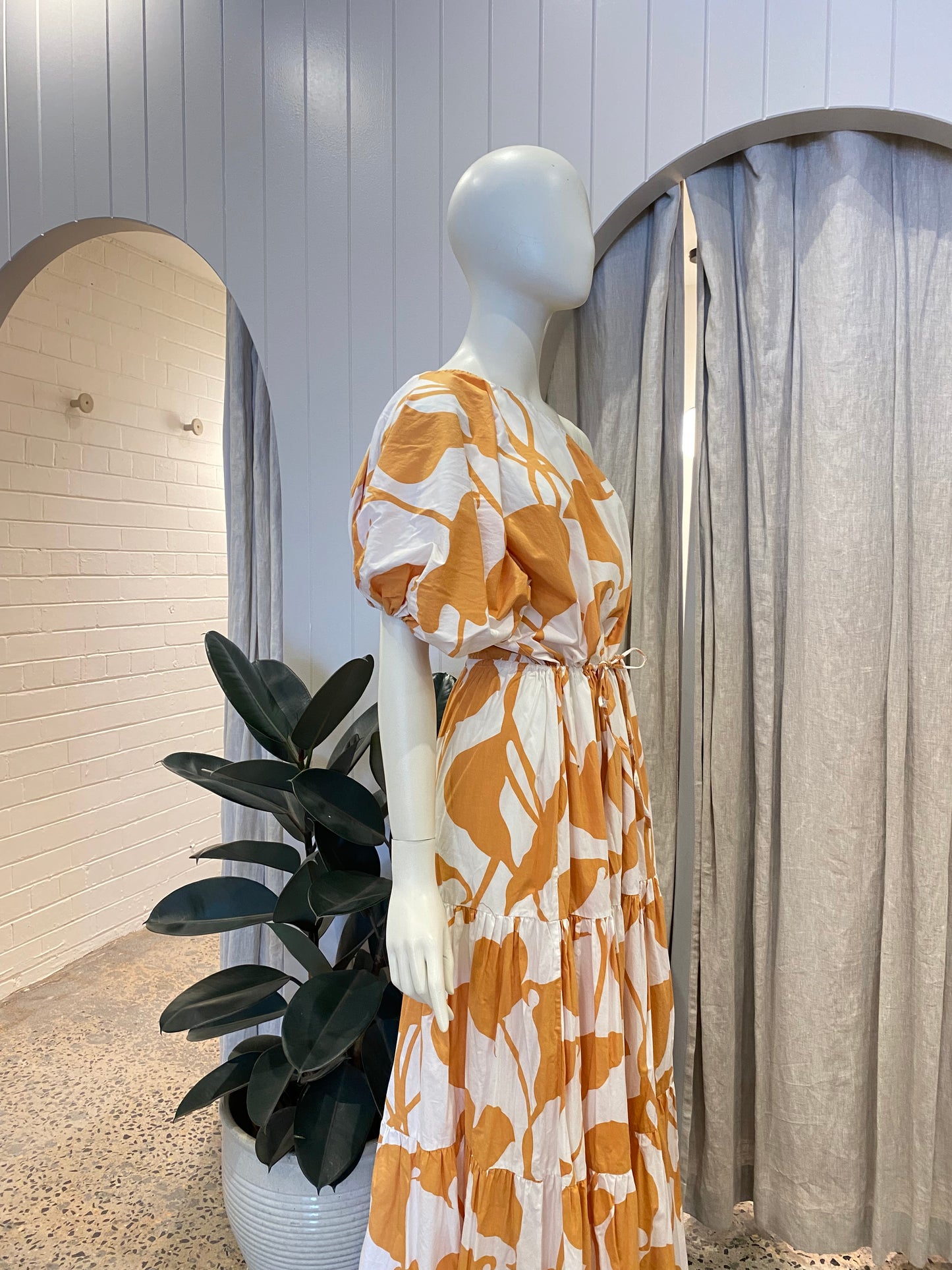 SWF Orange Floral One Shoulder Midi Dress - Size L (12/14)