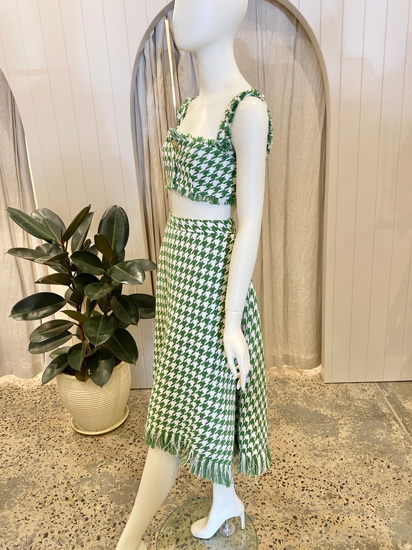 Leo Lin Tweed Co-Ord Set in Green - Size 6