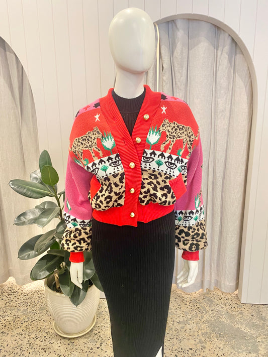 Hayley Menzies Leopardess Cotton Merino Bomber - Size L (10-12)