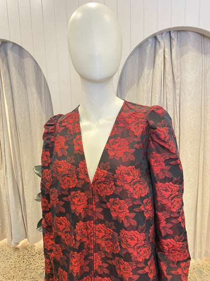 Ganni Red Botanical Jacquard Mini Dress - Size L