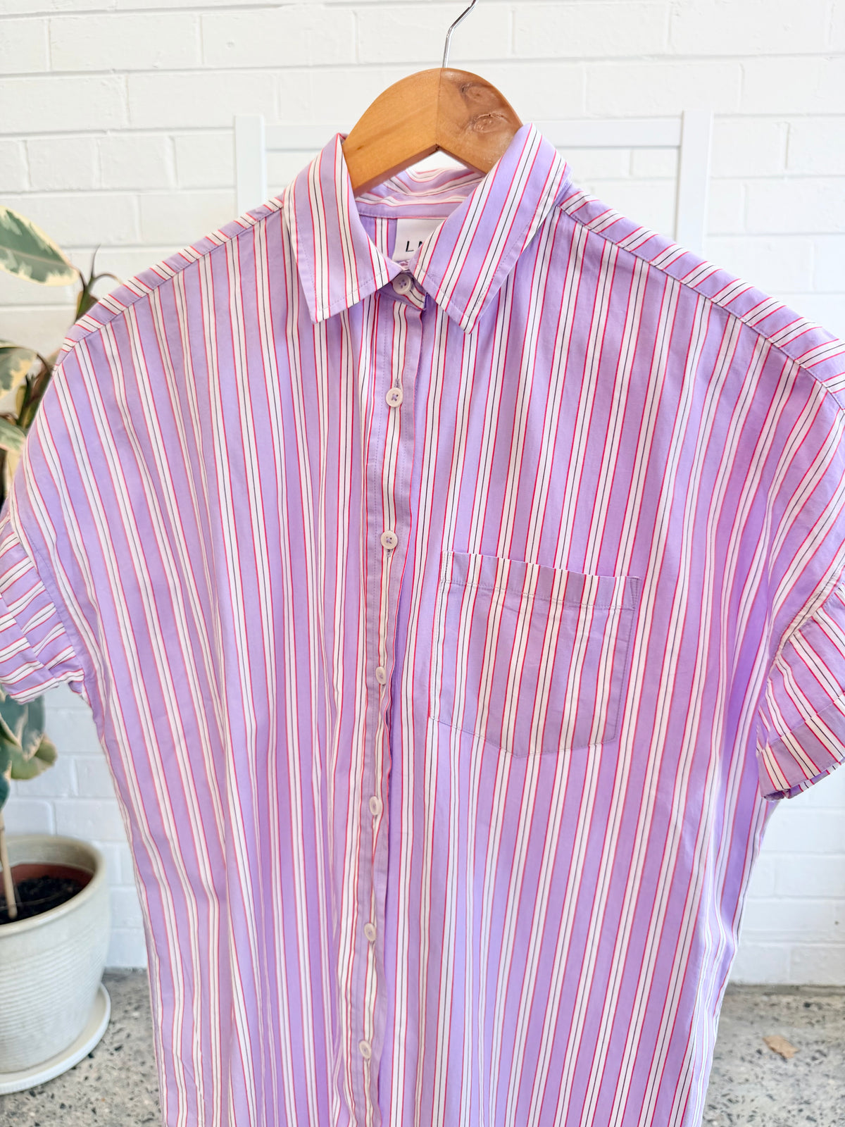 LMND Purple Striped Mini Shirt Dress - Size XS (8)