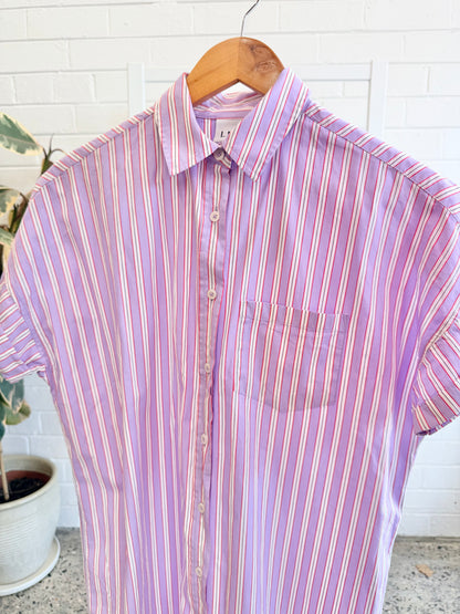 LMND Purple Striped Mini Shirt Dress - Size XS (8)