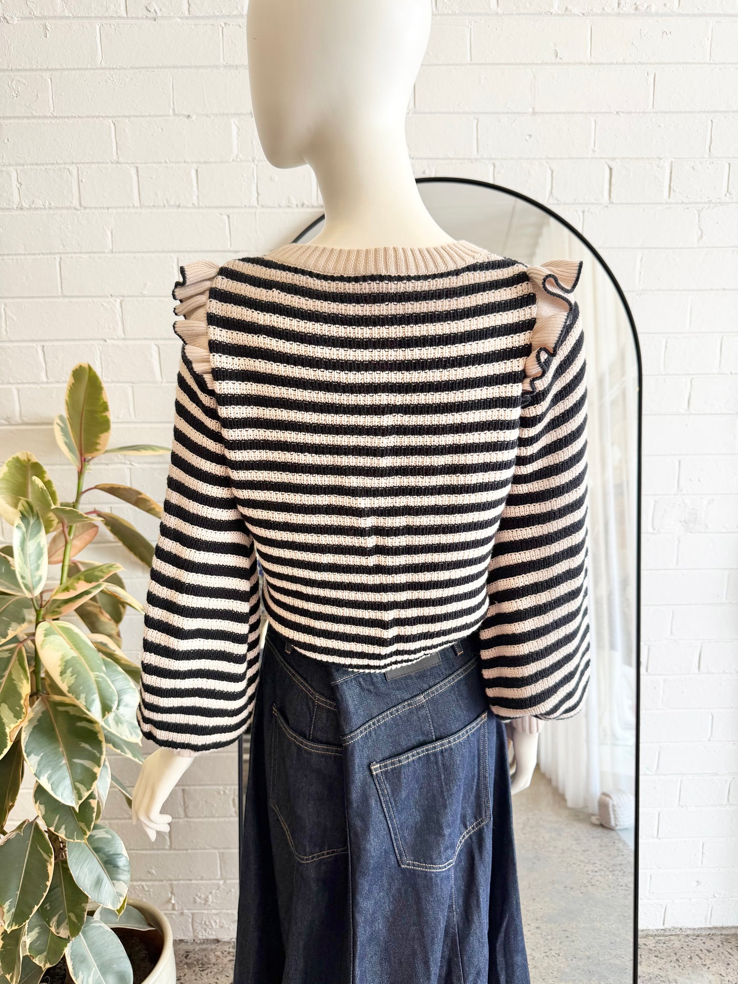 Kivari Black and Cream Cotton Anita Knit Jumper - Size 8