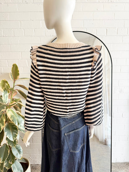 Kivari Black and Cream Cotton Anita Knit Jumper - Size 8