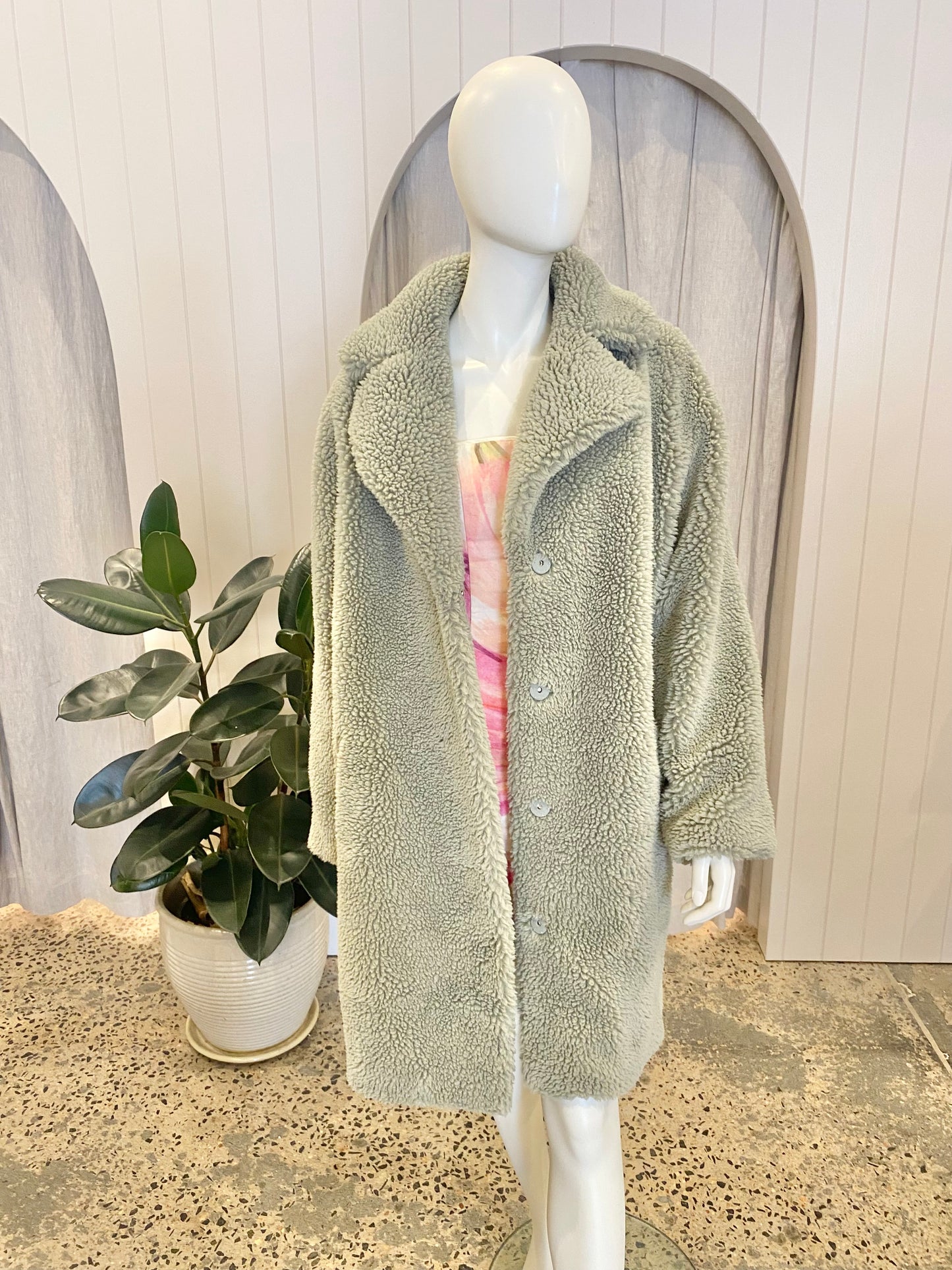 Friends with Frank 'Harriet' Teddy Coat in Sage - Size M/L (12-14)