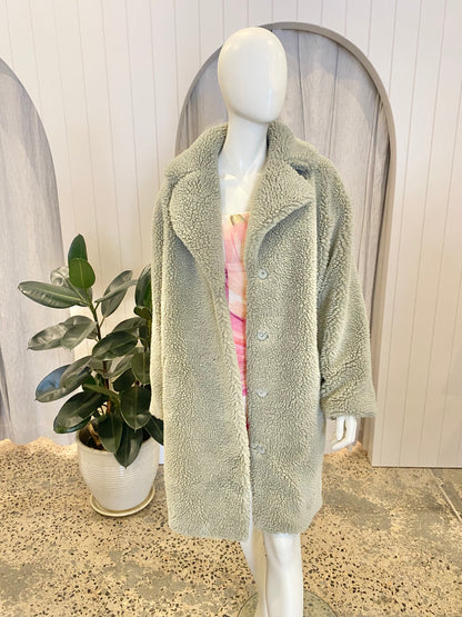Friends with Frank 'Harriet' Teddy Coat in Sage - Size M/L (12-14)